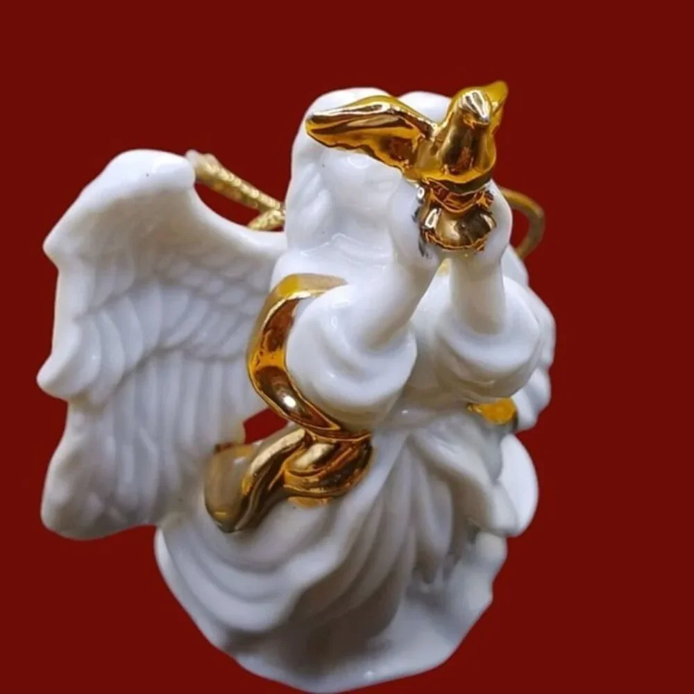 Lefton  Angel ornament with gold  dove  christmas ornament 3 1/2